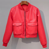 2020 New Autumn Women Short Silver Pu Faux Leather Jacket O-neck Zipper Long Sleeve Motorcycle Biker Slim Coat
