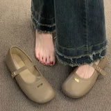 Breakj Temperament Mary Jane Shoes Women 2025 Autumn New Retro Buckle Single Shoes Flat Sole Round Leather