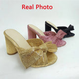 New 2023 Summer Woman Mules Shoes Sandals Super High Heel With Butterfly-knot Sweet Lady Office Shoes Plus Size