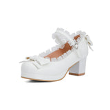Lace Edge Lolita Shoes Women High Heels Non-Slip Straps Bow Cute Girls Princess Party Pumps Japan Students Cosplay Plus