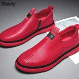 New Man PU Leather Casual Shoes Man Sneakers Comfortable Slip on Flats Fashion Korean Shallow Loafers Zipper Flat