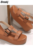 Summer New Thick Bottom Sandals Women Large size 36-43 Flat Platform Height Increasing Sandalias Woman Roman Sandals