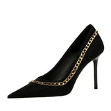 Breakj Sexy Nightclub Show Thin Heel Ultra High Heel Shallow Pointed Metal Chain Chain Women's Shoes Single
