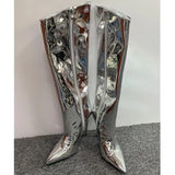 Women's High Boots Gold Silver Pointed Toe Knee-high Boots For Woman Sexy High Heels Party Shoes Ladies Stiletto botas