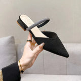 Breakj 2024 New Korean Version Of Cloth Baotou Half Drag Diamond Thick Heel Slippers Lazy Slippers Women's