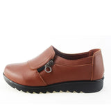 Autumn Women Cut-Out Solid Color Pu Leather Loafer Side Zipper Flats Casual Ladies Work Shoes Oxford Mother Single