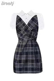 Plaid Mini Dress Woman French Vintage Short Party Dress Puff Sleeve 2023 Summer Slim Casual One Piece Dress Korean
