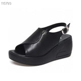 New Women's Fish Mouth Sandals Wearing Slope Heel Leather Clasp for Simple and Comfortable Thick Sole Shoes for