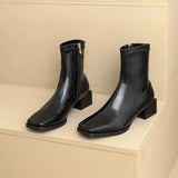 Winter New Fashion Square Head Solid Color Versatile Comfortable Side Zipper High Heels Women's Outwear Naked Boots