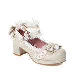 Women Lolita Shoes Vintage Cute Lace Bowknot High Heel Platform Sweet Ladies Pumps Girls Princess Kawaii Wedding Party
