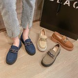 Size 34-42 Women Casual Loafers Real Leather Flats Fashion Platform Shoes Chain Chunky Heel Shoes Ladies Retro