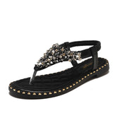 Breakj Bohemian Toe Sandals Women's 2023 Summer Fashion Flat Bottom Water Drill Outside Wearing Women's Beach