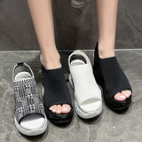 Breakj Weaving Thick-Soled Sandals Women's Spring And Summer Net Surface Breathable Fish Mouth And Heel Shoes Foot Movement Large-Size Casual Shoes