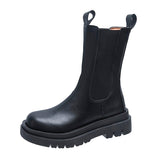 Chelsea Boots Chunky Boots Women Winter Shoes PU Leather Plush Ankle Boots Black Female Autumn Fashion Platform