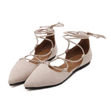 cross-tied gladiator summer shoes woman pointe toe cut out flat lace up ballet flats Roman style D'orsay shoes big size