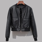 2020 New Autumn Women Short Silver Pu Faux Leather Jacket O-neck Zipper Long Sleeve Motorcycle Biker Slim Coat