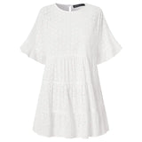 Bohemian Lace Patchwork Tops Women's Summer Blouses ZANZEA 2022 Casual Short Sleeve Blusa Female Hollow Peplum