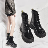 Botas Women Motorcycle Ankle Boots Wedges Female Lace Up Platforms Spring Black Leather Oxford Shoes Woman 2021 Botas