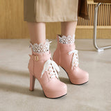 Womens Lolita Shoes Platform Spike High Heel Lace up Bow Ankle Boots Sweet Party Lolita Princess Cosplay