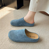 Breakj Flat Bottom Slippers 2025 New Velvet One-Legged Home Slippers Retro Casual Round Head Down With Slippers