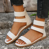 Braid Flat Heels Gladiator Sandals Women Summer Open Toe Non Slip Beach Sandles Woman Comfort Back Zipper Rome