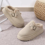 Breakj Cotton Shoes And Half Slippers Winter 2025 New Thick Soles Pedal Low Help Bread Shoes Belt Buckle With Velvet Cotton