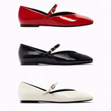 Breakj Summer New Women's Shoes Red Patent Leather Head Shallow Ballet Sandals Flat Bottom Single Shoes