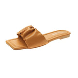 Women Slippers Summer Pleated Upper Fashion Wear-resistant Office Flat Shoes Summer New Sandy Beach Sandals Women