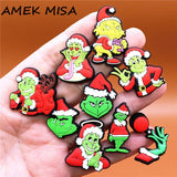 10pcs/set Shoes Charms Decoration Christmas Green Monster Designer Shoe Buckle Clogs Accessories Clips Croc