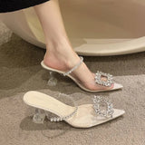 Summer New Style Pointed High Heel Fashion Wear Slippers Korean Version Of Rhinestone Pearl With Thin Heel