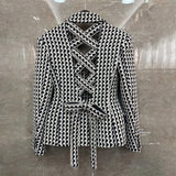 Plaid Colorblock Jackets For Women Notched Collar Long Sleeve Cut Out Women's Coat Spring 2022 Fashion Clothing