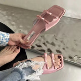 Slippers Women Square Toe Sandals Beach Walking Shoes Summer Open Toe Slides 2024 Slingback Flip Flops Zapatillas De