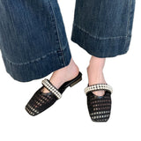 Breakj Version Of Baotou Pearl Half Slippers Women Wear 2025 Summer New One-Legged Lazy Shoes Square Casual Single