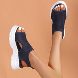 Breakj Spring And Summer Thick Bottom Net Cloth Pine Bottom Fashion Leisure Flat Bottom Hollow Fish Mouth Women Sandals