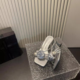 Summer New Pearl Flowers Fashion Square Head French Name High Heel Roman Sandals Women Sand
