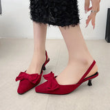 Breakj Summer New Pointed High-Heeled Shoes Women's Pointed Bow Red Single Shoes Comfortable Not Tired Thin Heel Women's