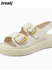 Size 34-40 Women Sandals Buckle Real Leather Low Heels Shoes For Women Rome Wedge Platform Sandalias Casual Office