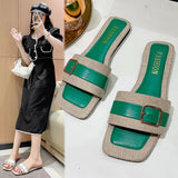 Slippers Women 2025 Summer New Flat Bottom Large-Size Drag Fashion Belt Buckle Toe