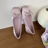 Breakj New Square-Headed Flat Shoes Bow Ballet Ballet Princess Wind Pure Color Sweet Single Shoes