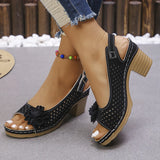 Breakj Coarse Sandals Spring Spring Summer New Hollow Fish Mouth Flowers High Heel Roman Sandals
