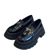 Breakj Bottom Metal Buckle Small Leather Shoes Women Do Not Take A Shoe Box A Foot Pedal British Retro Wind College Wind Leather Shoes