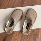 Breakj Linen Sandals Women One Shoe Two Soft Sole Tou Half Slippers Outside The Gas Mesh One Foot Pedal