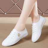 Breakj White Shoes Women In Spring 2023 New Embroidered Small Daisions Red Flat Heel Student Shoes Casual Sports Breathable Women's