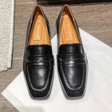 High Quality leather flats shoes woman slip on loafers 34-43 big size square toe oxford shoes woman comfy working