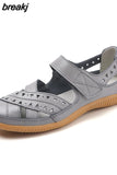 New Genuine Leather Women's Summer Sandals Cut-Outs Woman Flats Shoes Breathable Female Beach Loafers Soft Mother