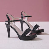 2020 Women Sandals Beige Shallow Sexy Crystal Sunmmer Fashion Women's Sandals Gladiator Buckle Strap Casual High Heel