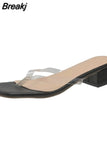 New Summer Fashion Women Shoes Crystal Clear Transparent Slippers Female Shoes Middle Heels Comfortable Woman Mules