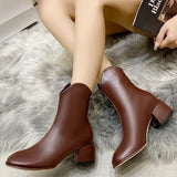 Heel Short Leg Boots Korean Version Rear Zipper Fashion Trend Leather Boots Large Size Sexy Martin Boots Temperament Fashion