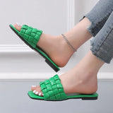 Fashion Design Weave Soft Slippers Women Summer 2023 Square Toe Flat Sandals Woman Plus Size Outdoor Beach Shoes