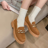 Size 34-42 Casual Loafers For Women Real Leather Flats Platform Shoes Fashion Chain Chunky Heel Ladies Retro